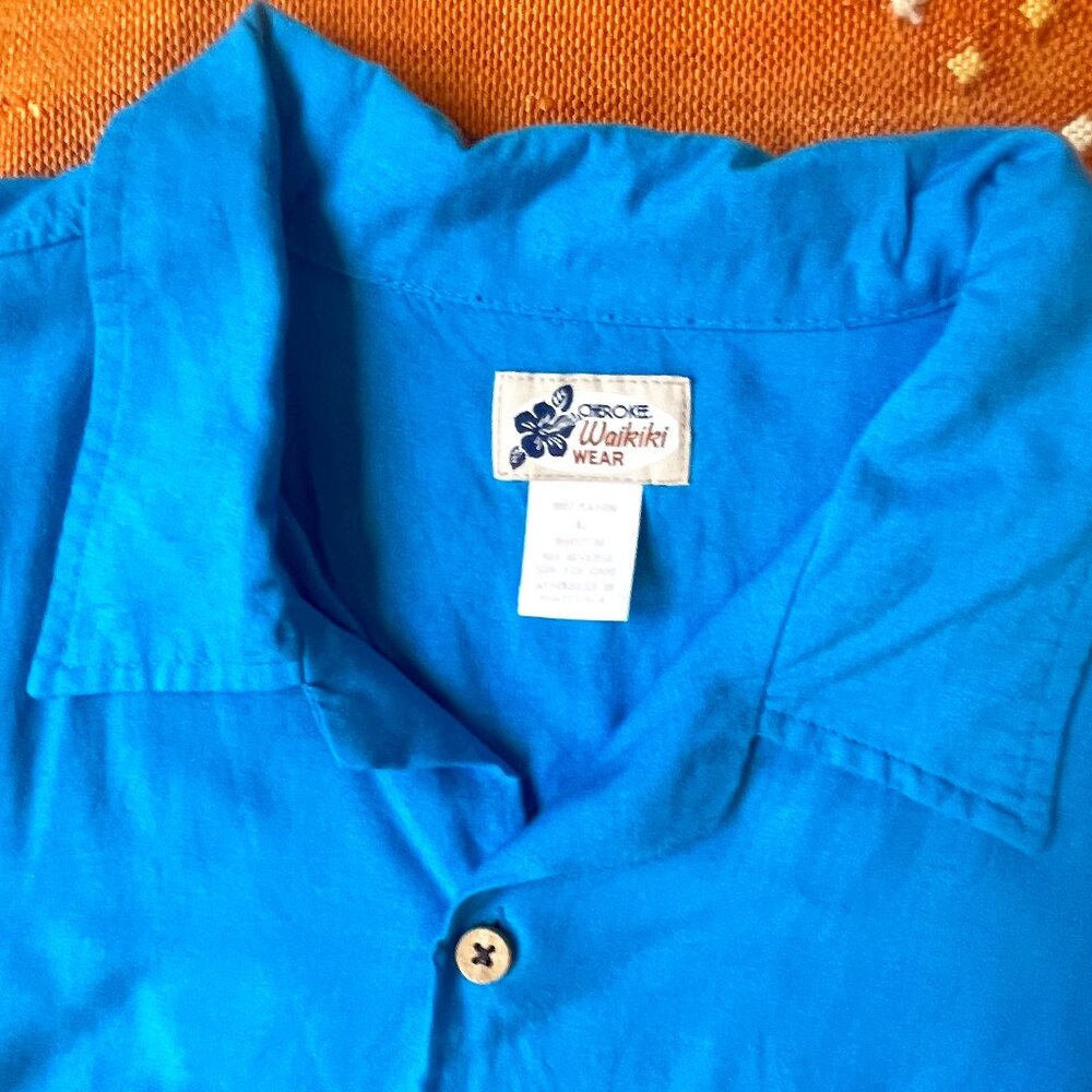 Vintage Waikiki Wear Hawaiian Shirt – Tropical Sunset & Palm Print, Size L